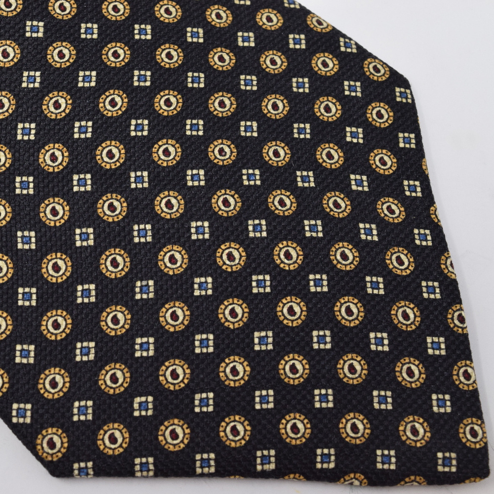 Tommy Hilfiger Silk Tie Men Double Pattern Black Gold Necktie Preppy Career Work